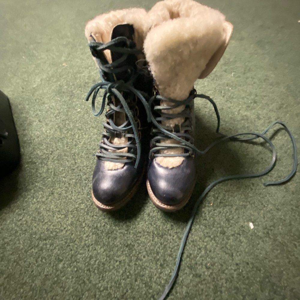 Freebird by Steven Blue and Cream Heeled Boots